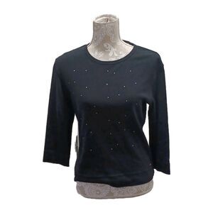 Tommy Hilfiger Women's Black Rhinestone Embellished Pullover Top Size Medium